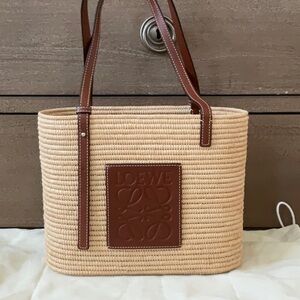 Loewe Paula's Ibiza Small Square Leather-Trimmed Raffia Basket Bag